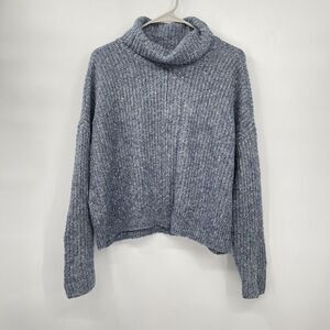 Lucky Brand Sweater Womens M Long‎ Sleeve Crop Turtleneck Relaxed Knit Blue